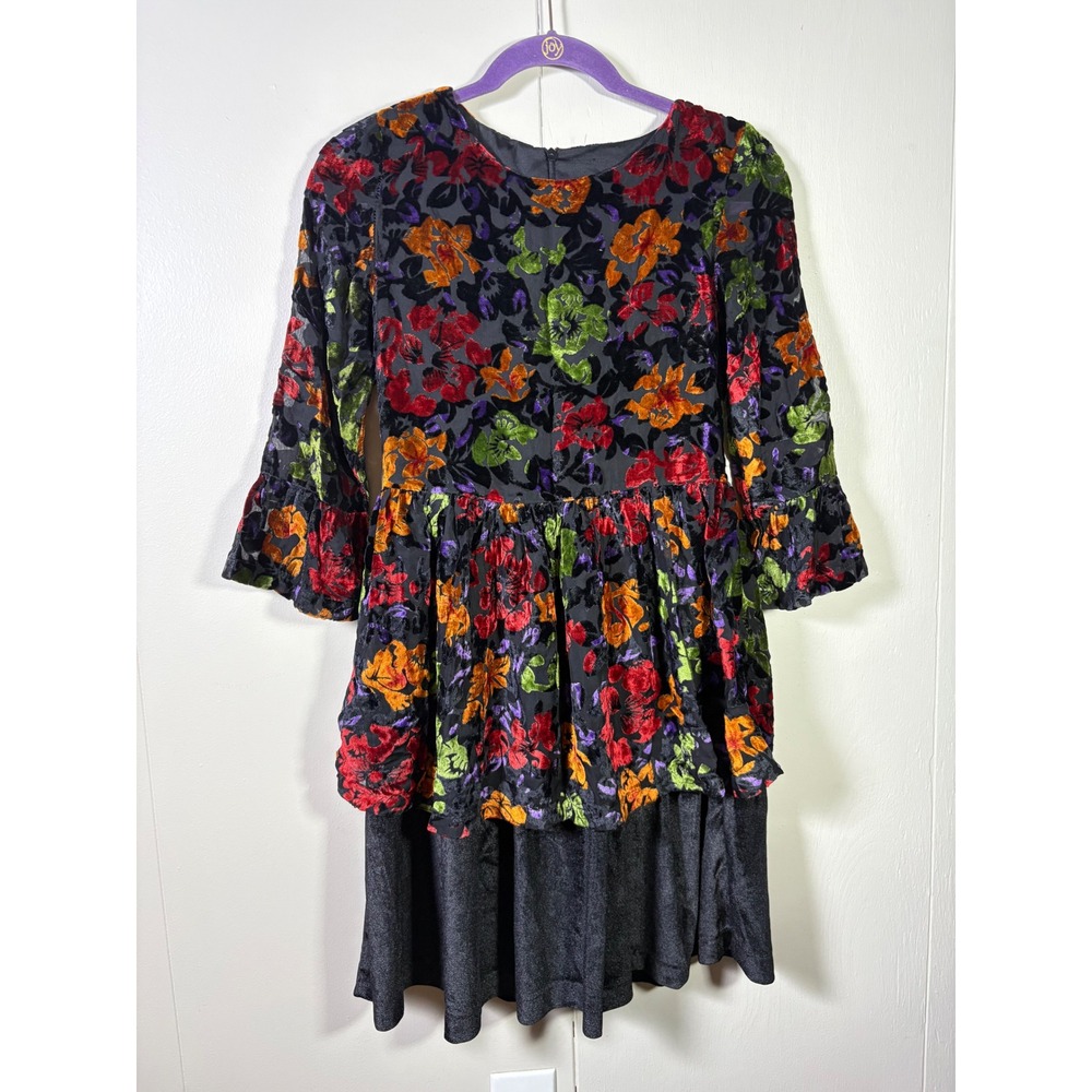 Girls Floral Burnout Velvet Tiered Ruffle Bell Sleeve Dress 12? Costume Witchy